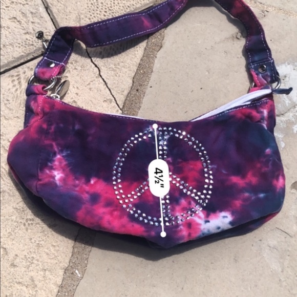 NWOT Y2K Tie Dye Sequin Peace Baguette Bag - Picture 7 of 7